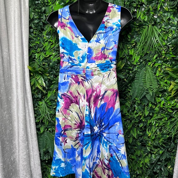 Dressbarn Dress Woman 18W Floral Halter V-Neck Sleeveless Fit & Flare 3031 - Picture 2 of 9